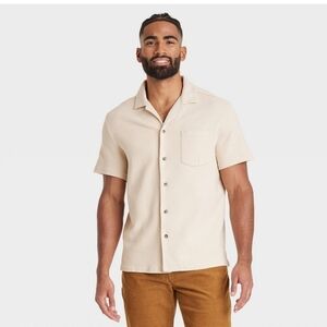 Men's Short Sleeve Knit Button-Down Shirt - Goodfellow - Light Beige - XXL